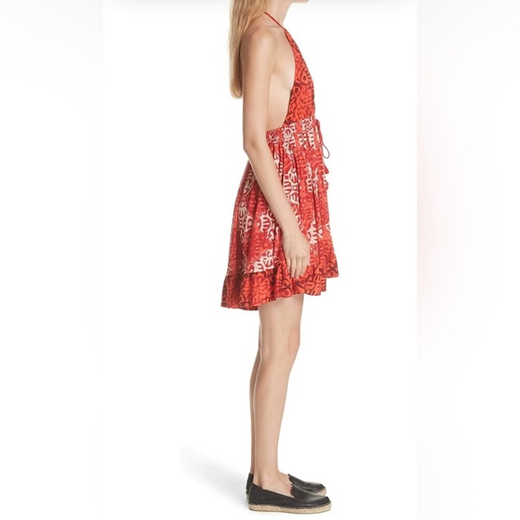 FREE PEOPLE BEACH DAY MINI DRESS WITH HALTER NECKLINE IN RED SIZE SMALL - Picture 3 of 16